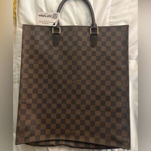 Authentic Louis Vuitton Brown Damier Canvas Tote with Dark Brown Handles